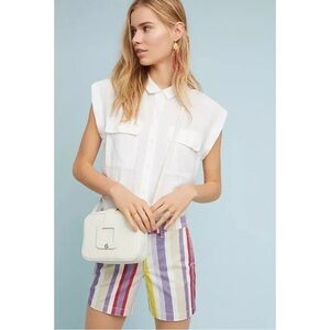 Chino by Anthropologie Women Sz 26 Colorful Striped Relaxed Chino Shorts Rainbow